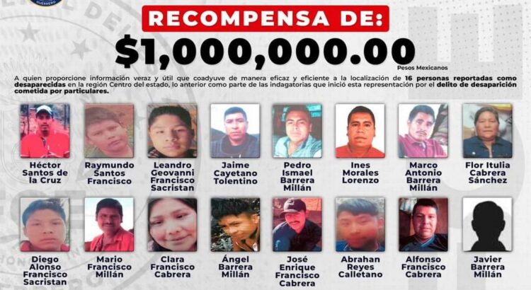 Recompensa de 1 mdp para localizar a 16 personas desaparecidas