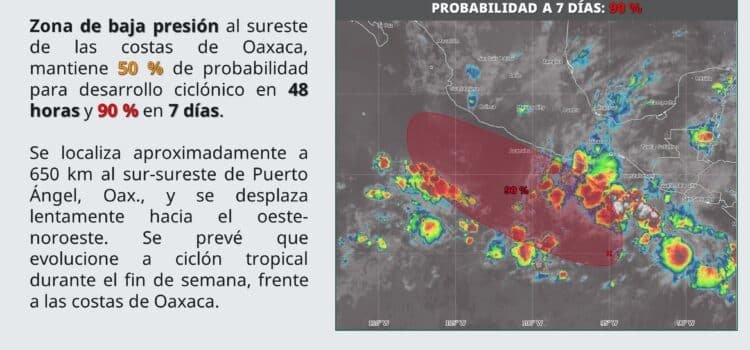 Se emite alerta preventiva por una baja presión al suroeste de Oaxaca