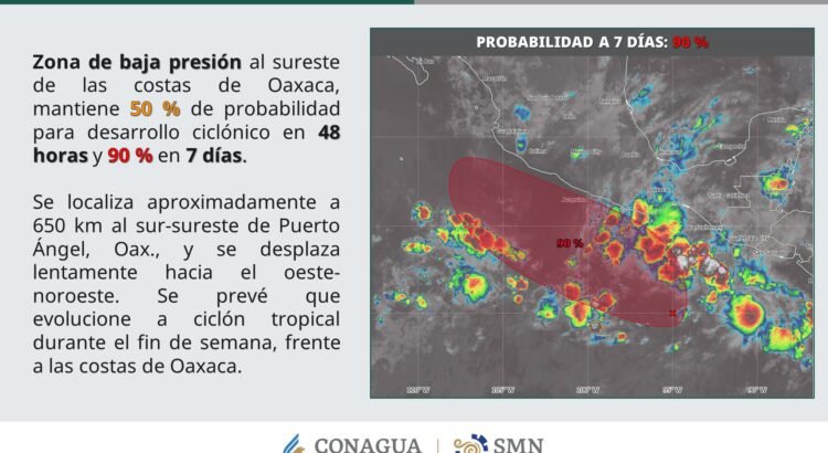 Se emite alerta preventiva por una baja presión al suroeste de Oaxaca