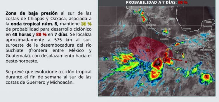 Se forma zona de baja presión al sur de las costas de Chiapas y Oaxaca