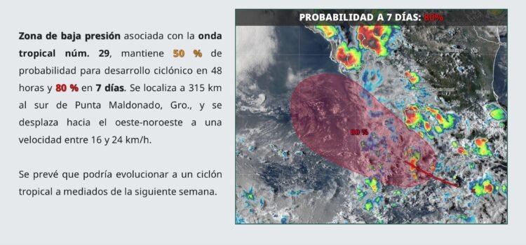 Mantienen la vigilancia a zona de baja presión frente a costas del Pacífico
