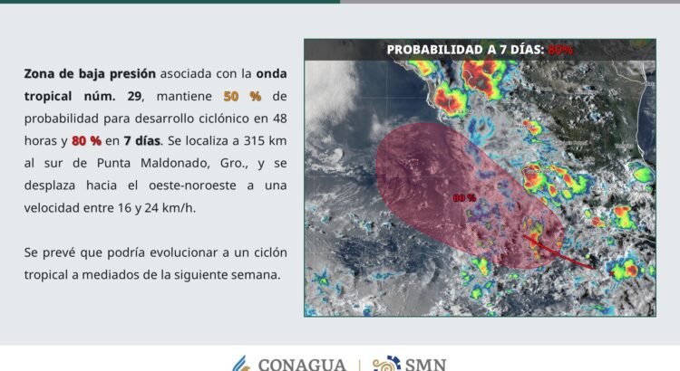 Mantienen la vigilancia a zona de baja presión frente a costas del Pacífico